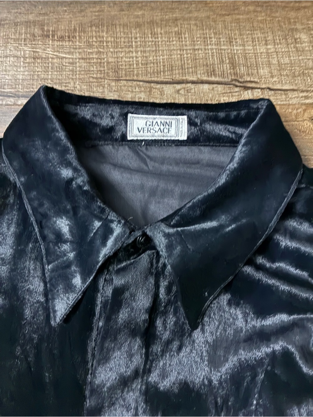 Vintage Gianni Versace Black Crushed Velvet Button Up Shirt
